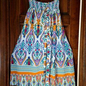 CHRISTIAN SIRIANO WOMENS 18 BUTTON CLOSURE AZTEC BEACH BOHO MAXI SKIRT SIZE L